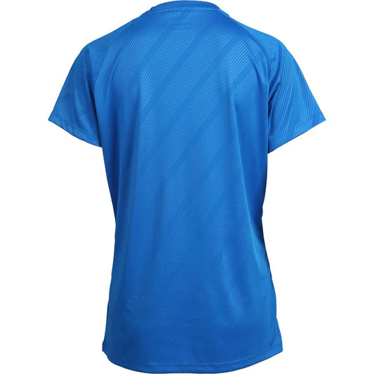 women’s badminton t-shirt, blue FZ Forza shirt, Hedda sportswear, Dryforze ladies tee, breathable badminton top, stretchable women’s shirt, anti-static performance wear, polyester courtwear, stylish women’s t-shirt, blue and red court tee, athletic badminton shirt, moisture-wicking sportswear, women’s Dryforze shirt, comfortable badminton tee, female sports apparel