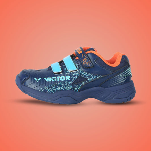 kids badminton shoes, Victor A170JR B, breathable junior sneakers, PU leather mesh upper, EVA cushioned sole, junior court shoes, youth badminton footwear, durable rubber outsole, lace-up kids shoes, ankle support sneakers, beginner badminton shoes, junior sports gear, non-marking shoes for kids, indoor court shoes, athletic youth shoes