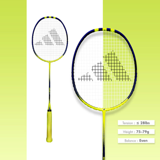 Buy Adidas Spieler F09 badminton racket, 5U G5, even balance, SMART carbon frame, medium flex, 28 lbs string tension, lightweight Adidas racket, control and speed, badminton gear for intermediate players, Adidas F09 online, professional badminton racket, Adidas badminton equipment, best Adidas racket