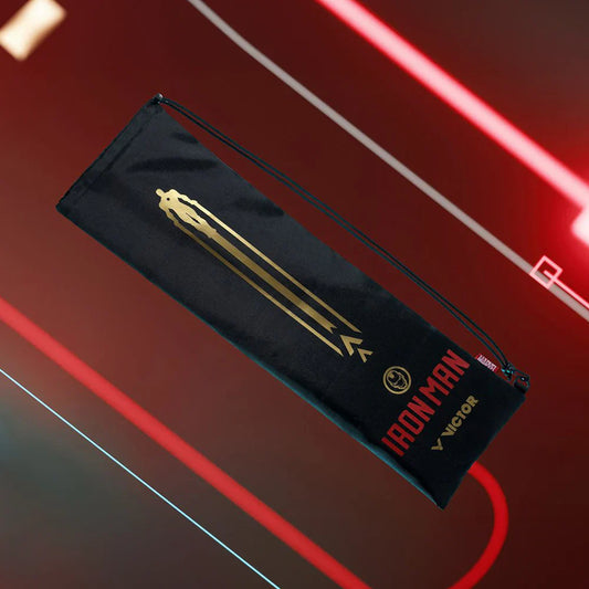 Victor Iron Man racket, limited edition badminton racket, Victor Auraspeed Iron Man, Marvel edition badminton gear, Victor 4U G5 racket, even balance racket, high resilience graphite racket, nano resin racket, medium flex badminton racket, Iron Red badminton racket, badminton racket for pros, Victor limited edition, Iron Man sports gear, professional badminton equipment, Victor Iron Man edition