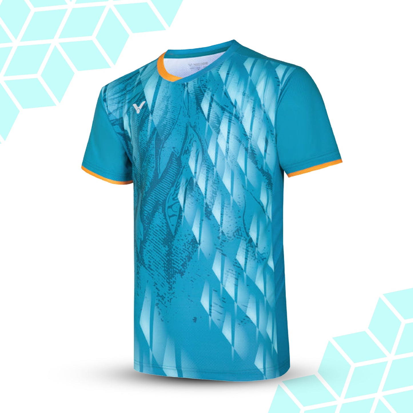 men's badminton t-shirt, victor performance shirt, perfect dry technology t-shirt, LAT lateral stability shirt, carbon tuck board shirt, high-performance badminton shirt, breathable men's sportswear, moisture control t-shirt, pro badminton t-shirt, dry fit men's shirt, polyester mesh shirt, fast-drying sports t-shirt, badminton apparel for men, activewear for court sports, technical sportswear for badminton