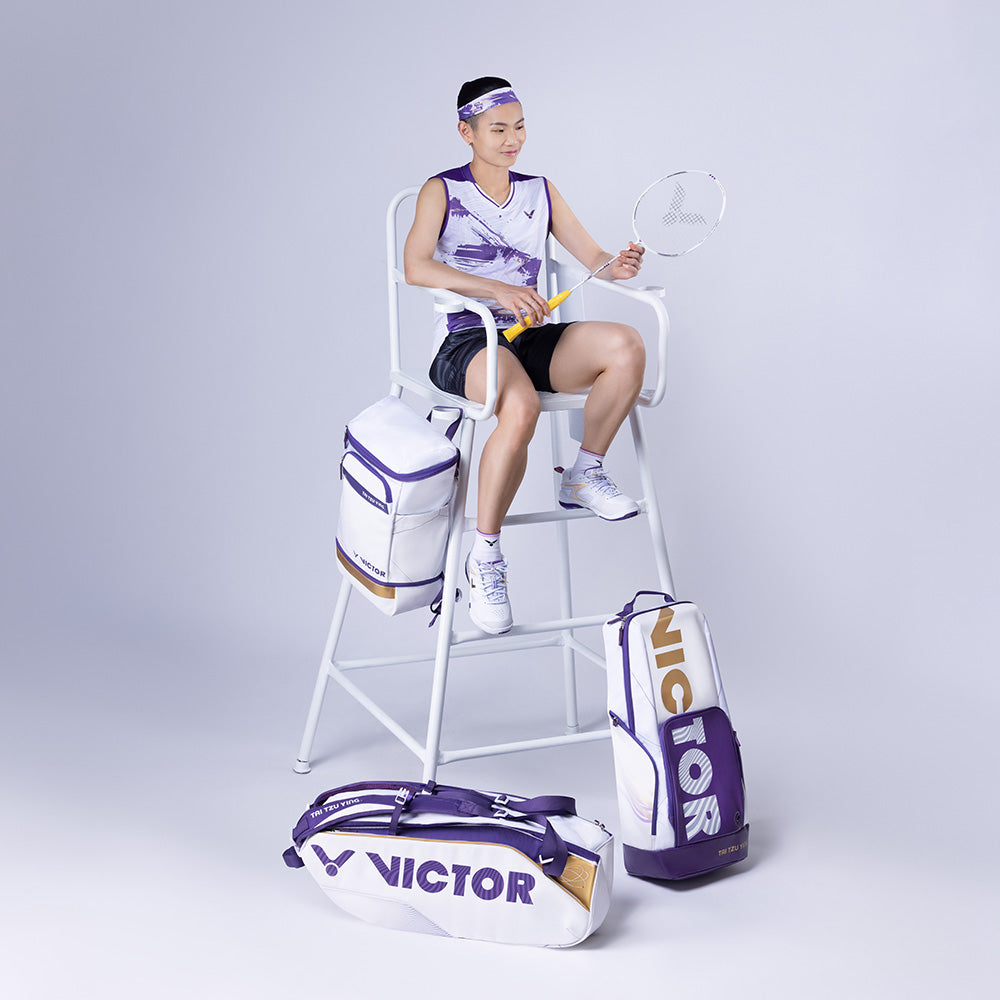 BR3025TTY-AJ backpack, Tai Tzu Ying collection, badminton backpack, racket compartment, shoe compartment, double shoulder straps, water bottle pocket, accessory pouch, polyester PU backpack, sports bag, badminton gear storage, ergonomic backpack, durable sports bag, multi-pocket backpack, tournament backpack