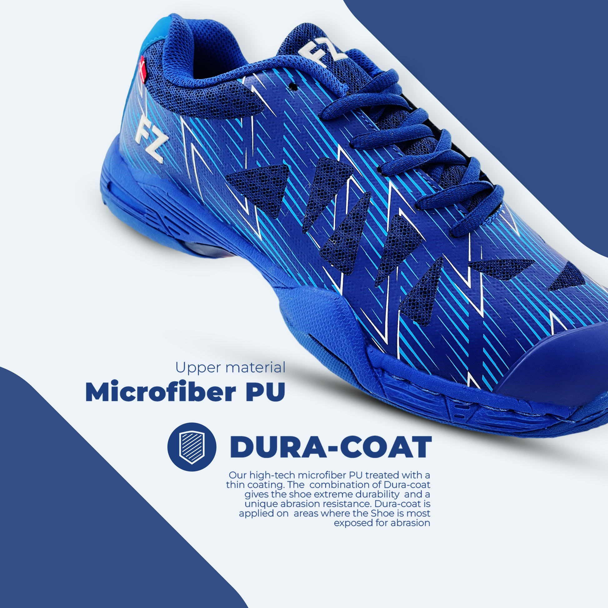 FZ Forza Tarami blue shoes, Drylex blue court shoes, ASE support shoes, F-Zone grip shoes, Tuck Board badminton shoes, medium fit court footwear, blue athletic shoes, performance sports sneakers