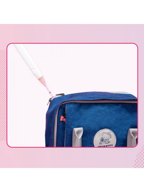 Victor X Hello Kitty backpack, nautical blue backpack, badminton backpack, racket compartment, water bottle pocket, accessory pouch, polyester backpack, multifunctional sports bag, lightweight backpack, youth sports bag, ergonomic design, durable sports backpack, compact badminton bag, kids sports bag, trendy badminton backpack