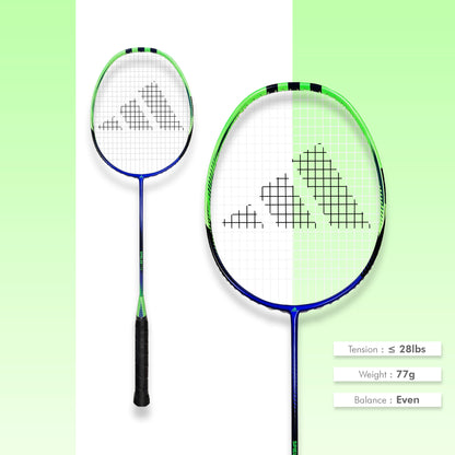 Shop Adidas Spieler F09 strung badminton racket, 5U G5, SMART carbon frame, medium shaft, 28 lbs string tension, durable racket, lightweight badminton racket India, Adidas intermediate racket, Adidas F09 best price, professional badminton racket, Adidas badminton equipment, best Adidas racket