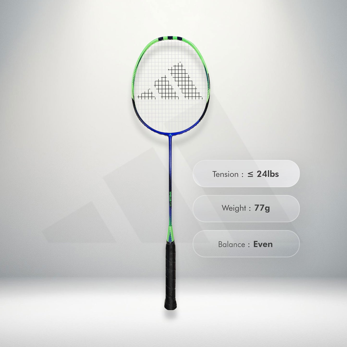 Shop Adidas Spieler F09 strung badminton racket, 5U G5, SMART carbon frame, medium shaft, 28 lbs string tension, durable racket, lightweight badminton racket India, Adidas intermediate racket, Adidas F09 best price, professional badminton racket, Adidas badminton equipment, best Adidas racket