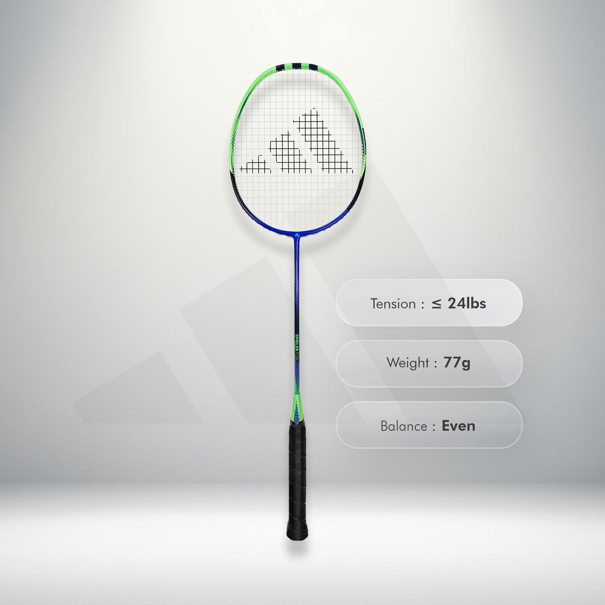 Shop Adidas Spieler F09 strung badminton racket, 5U G5, SMART carbon frame, medium shaft, 28 lbs string tension, durable racket, lightweight badminton racket India, Adidas intermediate racket, Adidas F09 best price, professional badminton racket, Adidas badminton equipment, best Adidas racket