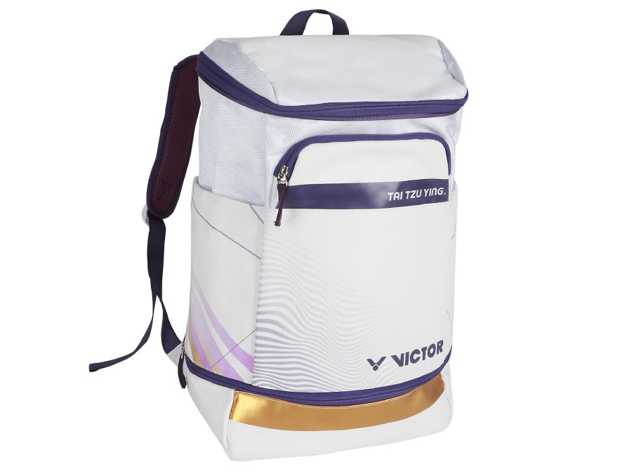 BR3025TTY-AJ backpack, Tai Tzu Ying collection, badminton backpack, racket compartment, shoe compartment, double shoulder straps, water bottle pocket, accessory pouch, polyester PU backpack, sports bag, badminton gear storage, ergonomic backpack, durable sports bag, multi-pocket backpack, tournament backpack