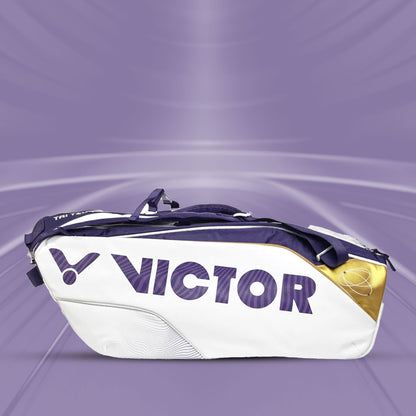 Tai Tzu Ying collection bag, Victor TTY‑AJ kitbag, limited edition badminton bag, purple & white kit bag, adjustable double shoulder straps, heat‑insulated compartment, racket & shoe storage, stylish influencer bag, accessory pouch, travel friendly gear kit, club tournament bag, premium branding, fashion badminton bag, role model inspired gear