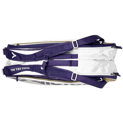Tai Tzu Ying collection bag, Victor TTY‑AJ kitbag, limited edition badminton bag, purple & white kit bag, adjustable double shoulder straps, heat‑insulated compartment, racket & shoe storage, stylish influencer bag, accessory pouch, travel friendly gear kit, club tournament bag, premium branding, fashion badminton bag, role model inspired gear