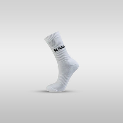 FZ Forza Tour Long Badminton Socks – 80% Cotton, Moisture-Wicking, Pack of 2 (White, L)