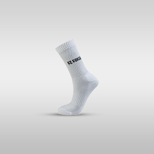 FZ Forza Tour Long Badminton Socks – 80% Cotton, Moisture-Wicking, Pack of 2 (White, L)