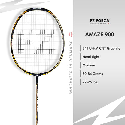 "fz forza amaze 900, amaze 900 badminton racket, strung racket for beginners, 4U G4 racket, beginner friendly badminton gear, black badminton racket, forza amaze series, lightweight all-round racket, badminton practice racket, all-purpose badminton racket, training racket for kids, control racket for starters, head-light beginner racket, g4 grip badminton racket, badminton gear india, graphite composite racket, blue strung racket, lightweight entry racket, indoor play racket, beginner player badminton gear
