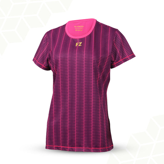 buy women’s Bergana badminton t-shirt, FZ Forza Bergana tee, stylish badminton shirt, dryforze breathable sportswear, anti-shrink women’s top, light purple white black sky blue shirt, comfortable badminton clothing, stretchable women’s t-shirt, anti-pilling athletic wear, Forza courtwear ladies, moisture-wicking shirt, badminton gear women, multicolor sports tee, lightweight performance shirt