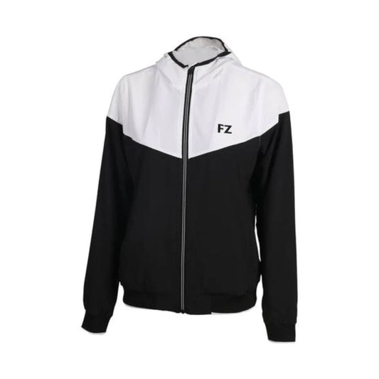 women’s black badminton jacket, buy FZ Forza Havana jacket, FZ Forza women’s black jacket, stretchable sports jacket for women, anti-static training jacket, Dryforze badminton jacket black, black jacket for badminton players, breathable jacket black women, lightweight women’s warmup jacket, moisture-wicking black jacket