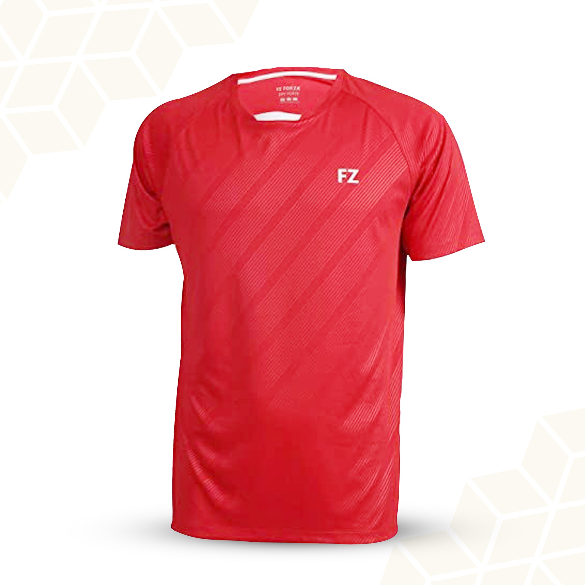 junior badminton t-shirt, red and blue sports shirt, Hector junior tee, stretchable badminton top, Dryforze courtwear for kids, moisture-wicking junior shirt, breathable kids t-shirt, FZ Forza junior apparel, polyester court shirt, lightweight kids wear, junior sports top, athletic training shirt, boys badminton tee, kids performance shirt, red FZ Forza tee