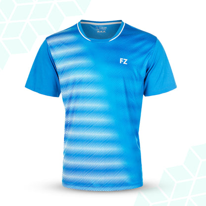 men’s badminton t-shirt, estate blue badminton shirt, FZ Forza Hudson tee, Dryforze men’s top, performance badminton t-shirt, breathable courtwear, moisture-wicking shirt, athletic men’s t-shirt, stretchable sports tee, comfortable badminton wear, polyester court shirt, durable men’s apparel, estate blue FZ Forza shirt, anti-pilling badminton tee, men’s activewear