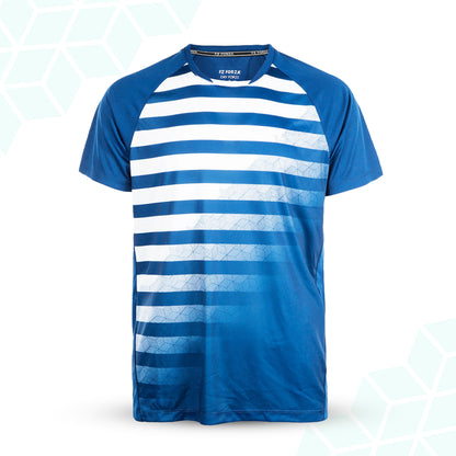 unisex badminton t-shirt, blue FZ Forza shirt, Mouritz Dryforze tee, anti-static sportswear, stretchable courtwear, breathable badminton shirt, moisture-wicking athletic top, polyester sports t-shirt, men’s and women’s courtwear, stylish badminton tee, lightweight Dryforze shirt, blue court t-shirt, athletic unisex apparel, comfort-fit badminton shirt, sports t-shirt for all