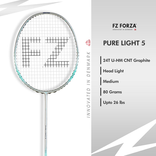 FZ Forza Pure Light 5, Pure Light 5 badminton racket, unstrung racket 5U G5, beginner badminton racket, FZ Forza lightweight racket, Pure Light 5 specs, Forza racket for speed, badminton racket for learning, unstrung graphite racket, FZ Forza entry level racket, badminton racket India, easy control racket, Pure Light series racket, durable racket for training, shop beginner badminton racket, affordable racket beginners, Forza Pure Light 5 online, lightweight training racket, beginner-friendly grip