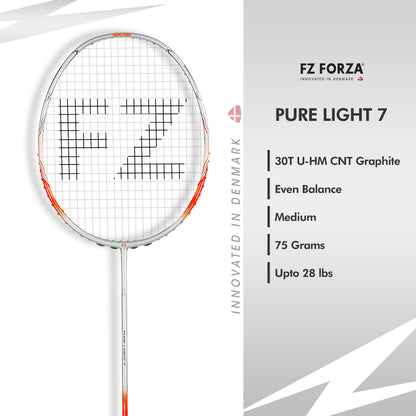 FZ Forza Pure Light 7, Pure Light 7 badminton racket, 5U G5 intermediate racket, unstrung racket for speed, FZ Forza mid-level racket, badminton racket for training, FZ Forza Pure Light series, lightweight graphite racket, Forza Pure Light specs, intermediate players badminton gear, Pure Light 7 for precision, durable racket for matches, FZ Forza 5U racket India, badminton control racket, shop badminton racket Pure Light 7, Forza unstrung racket online, Pure Light 7 for rallies, mid-weight badminton racket
