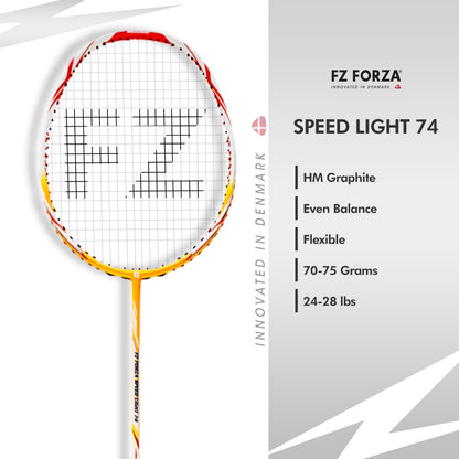 fz forza speed light 74, speed light 74 racket, strung beginner racket, ultra lightweight badminton racket, 5U G4 badminton racket, easy control racket, racket for badminton learners, entry-level badminton racket, forza speed series racket, beginner training racket, light weight sports racket, quick swing racket, badminton starter gear, racket for juniors, badminton practice racket, blue strung racket, g4 grip racket, badminton racket for schools, forza india badminton, badminton gear for beginners