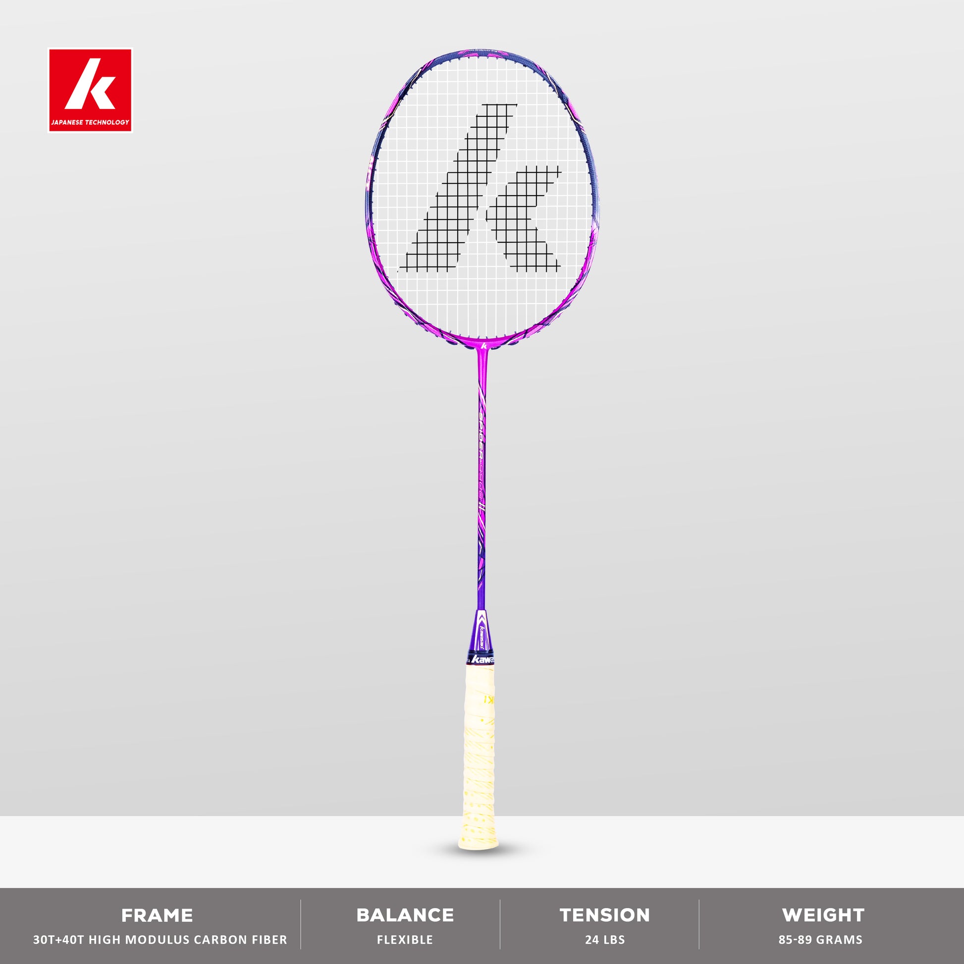 kawasaki spider 9900 ii, high modulus carbon fiber racket, badminton racket for intermediate, advanced racket kawasaki, 3U unstrung racket, badminton racket india, kawasaki spider series, racket for spin and control, 30T + 40T graphite racket, badminton equipment online, powerful racket badminton, lightweight advanced racket, badminton power racket, kawasaki racket g1, graphite frame badminton racket, kawasaki high speed racket, offensive play racket, high string tension racket, racket for fast rallies