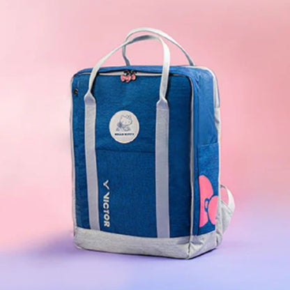 Victor X Hello Kitty backpack, nautical blue backpack, badminton backpack, racket compartment, water bottle pocket, accessory pouch, polyester backpack, multifunctional sports bag, lightweight backpack, youth sports bag, ergonomic design, durable sports backpack, compact badminton bag, kids sports bag, trendy badminton backpack