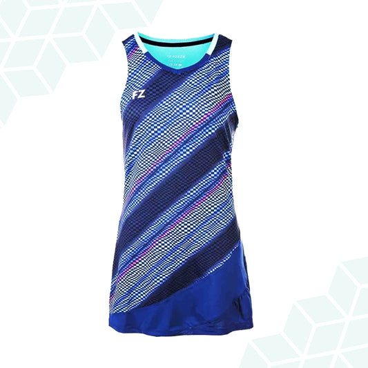 women’s badminton dress blue, estate blue badminton dress, FZ Forza Leslie dress, stylish women’s court dress, Dryforze badminton dress, breathable dress estate blue, anti-shrink blue sports dress