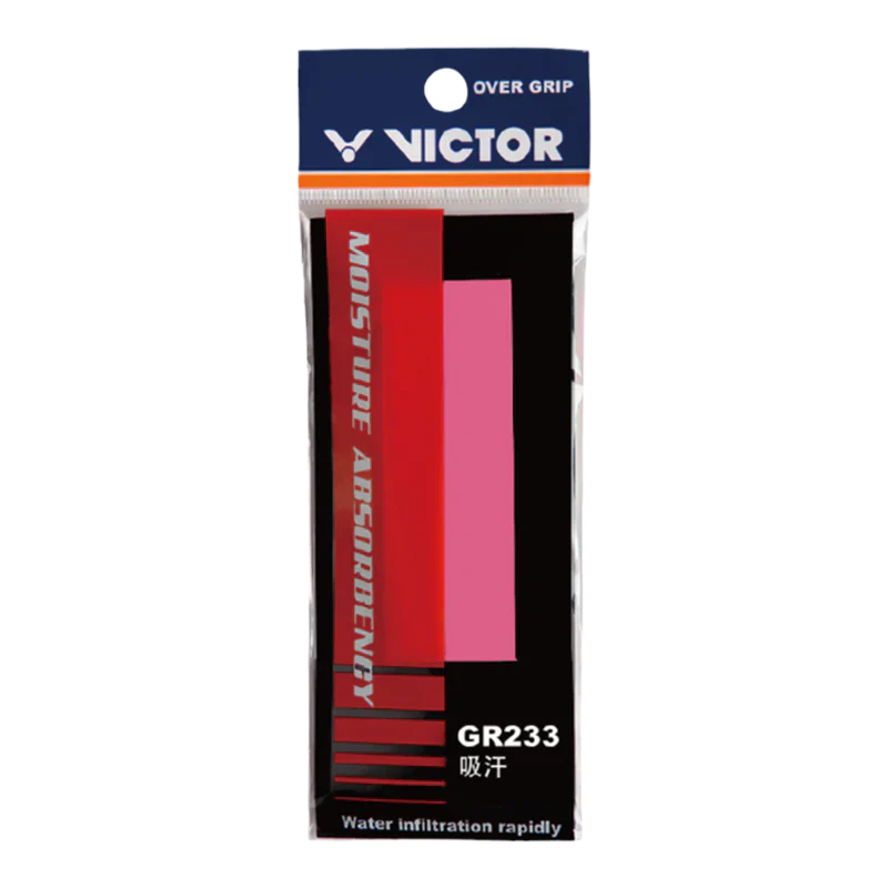 single overgrip, Victor GR233, moisture absorbing grip, sweat control grip, polyurethane grip, slim grip wrap, color options grip, lightweight grip tape, better racket control, non‑slip grip, replacement grip, comfort overgrip, thin grip layer, durable grip, color matching for racket handle