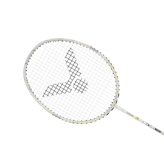 Victor Auraspeed SN white, unstrung Peanuts racket, professional level racket, high resilience graphite, Nano resin shaft, hard cored technology, 4U G5 racket, customizable string tension, clean white design, stylish performance racket, badminton for intermediate players, speed and power racket, lightweight racket for agility, Victor ARS SN series, limited edition badminton gear