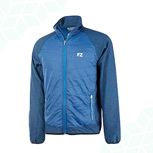men’s quilted badminton jacket, estate blue FZ Forza jacket, warm badminton outerwear, Player Dryforze jacket, winter courtwear, insulated sports jacket, anti-pilling outerwear, stretchable badminton jacket, breathable men’s jacket, thermal courtwear, polyester quilted jacket, warm training jacket, athletic winter jacket, badminton jacket for men, stylish court outerwear