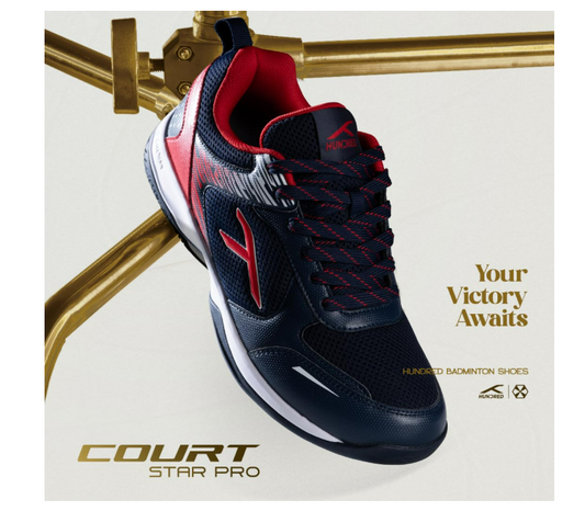 HUNDRED COURT STAR PRO BADMINTON SHOES NAVY/RED/WHITE (UK 10)