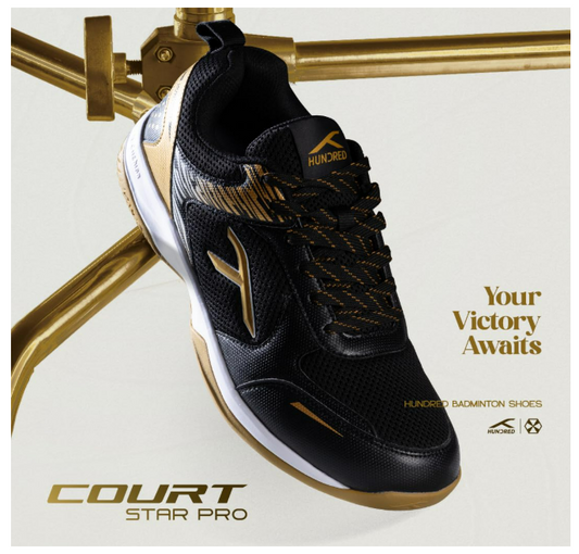 HUNDRED COURT STAR PRO BADMINTON SHOES BLACK/GOLD (UK 9)