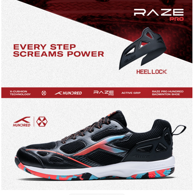 HUNDRED RAZE PRO BADMINTON SHOES BLACK/ORANGE/BLUE