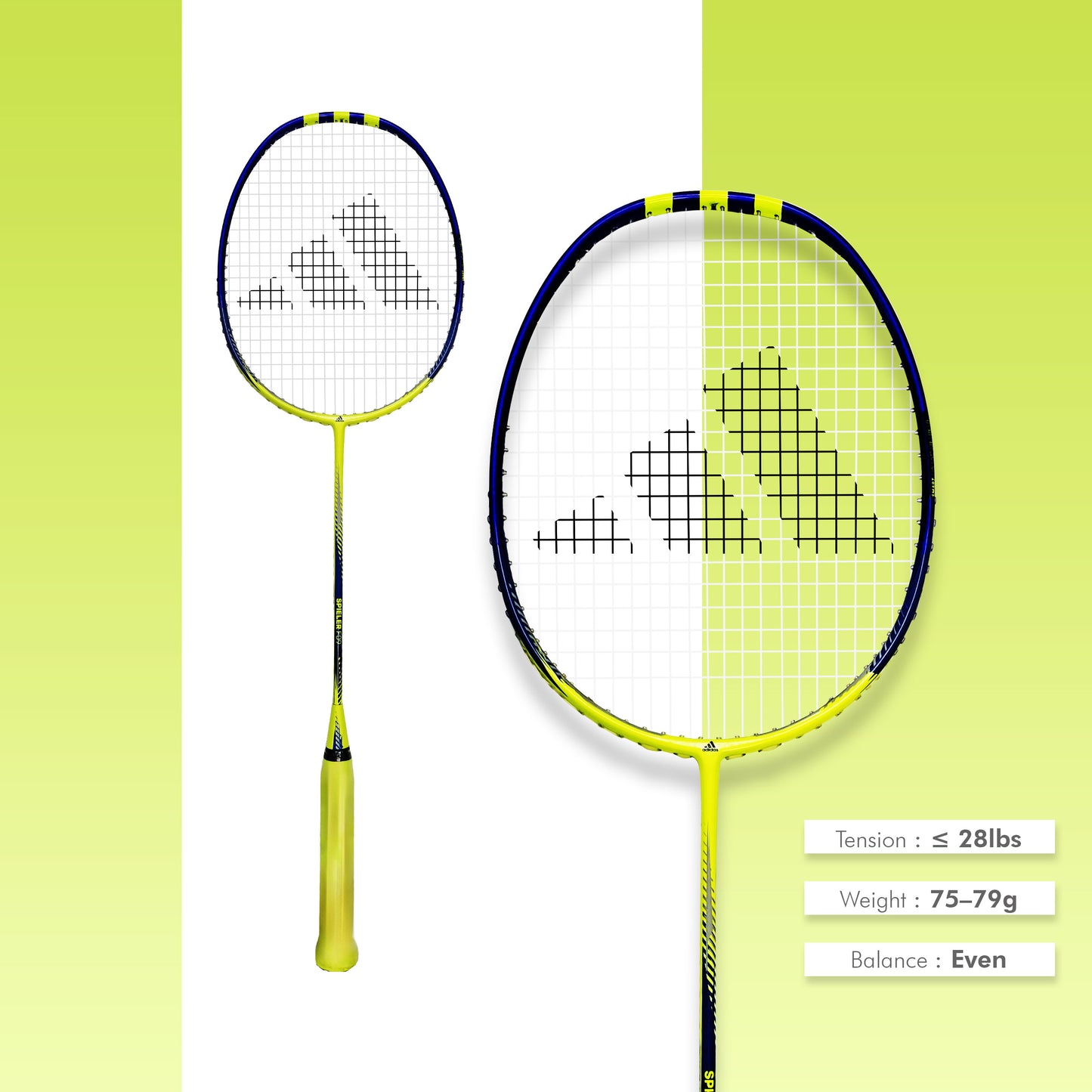 Buy Adidas Spieler F09 badminton racket, 5U G5, even balance, SMART carbon frame, medium flex, 28 lbs string tension, lightweight Adidas racket, control and speed, badminton gear for intermediate players, Adidas F09 online, professional badminton racket, Adidas badminton equipment, best Adidas racket