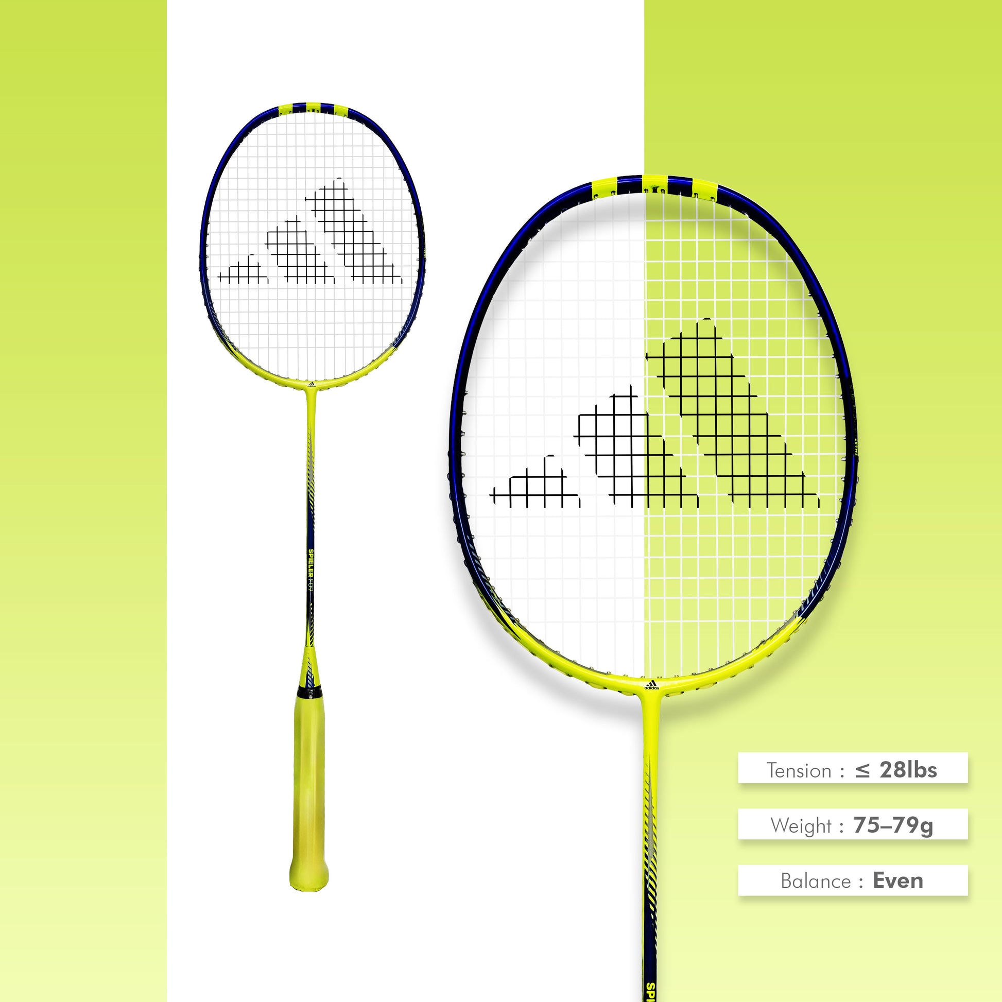Buy Adidas Spieler F09 badminton racket, 5U G5, even balance, SMART carbon frame, medium flex, 28 lbs string tension, lightweight Adidas racket, control and speed, badminton gear for intermediate players, Adidas F09 online, professional badminton racket, Adidas badminton equipment, best Adidas racket