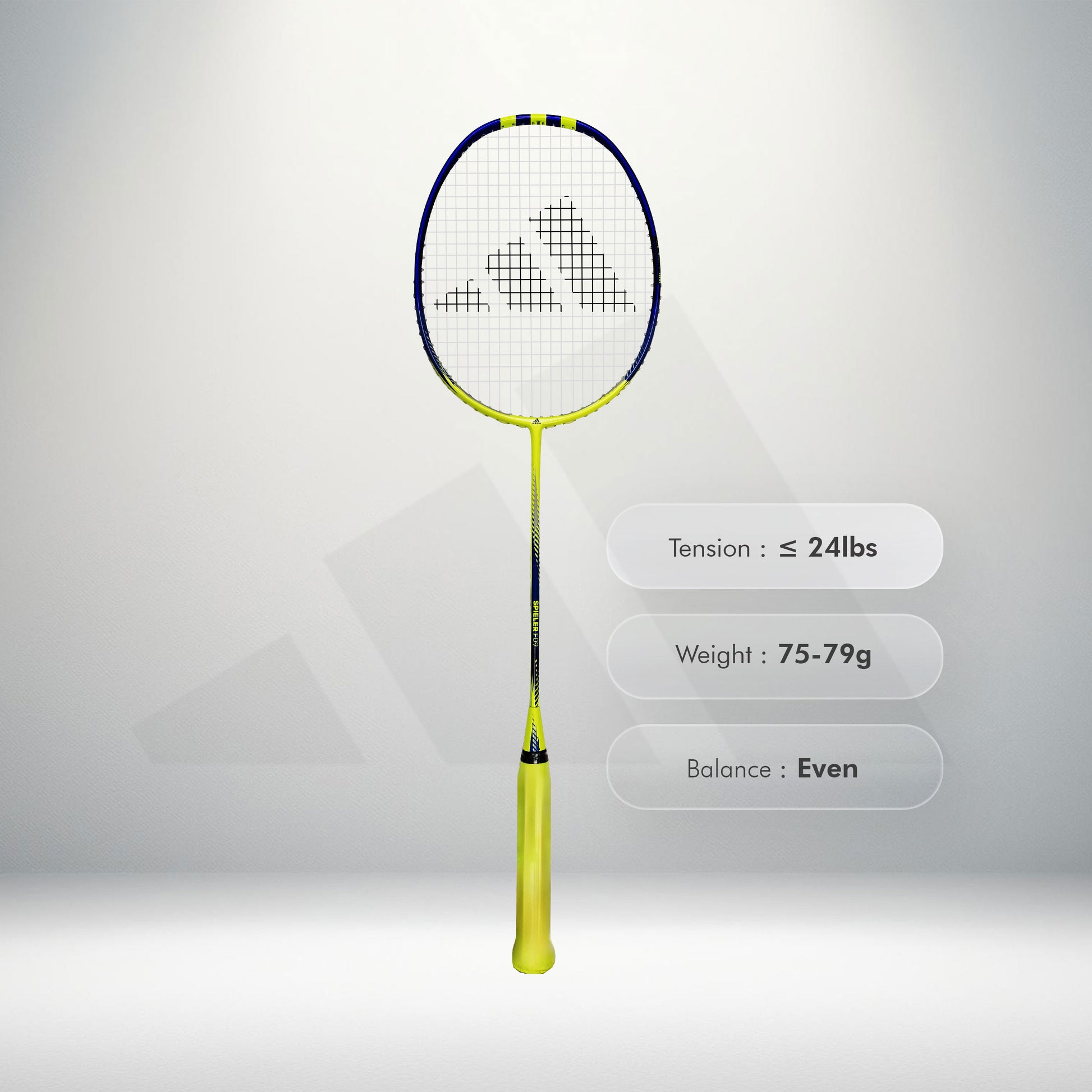 Buy Adidas Spieler F09 badminton racket, 5U G5, even balance, SMART carbon frame, medium flex, 28 lbs string tension, lightweight Adidas racket, control and speed, badminton gear for intermediate players, Adidas F09 online, professional badminton racket, Adidas badminton equipment, best Adidas racket