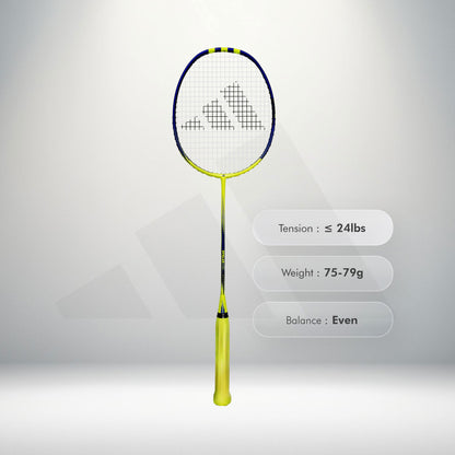 Buy Adidas Spieler F09 badminton racket, 5U G5, even balance, SMART carbon frame, medium flex, 28 lbs string tension, lightweight Adidas racket, control and speed, badminton gear for intermediate players, Adidas F09 online, professional badminton racket, Adidas badminton equipment, best Adidas racket