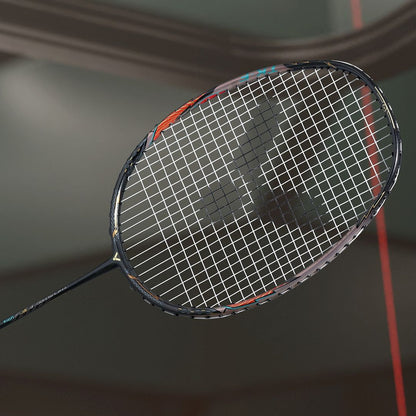 Victor THRUSTER K-F ULTRA, racket used by Mohammad Ahsan, stiff flex badminton racket, head heavy attacking racket, high resilience graphite frame, PYROFIL + metallic shaft, pro-level racket, Victor signature racket, 4U G5 weight, advanced smasher’s racket, precision engineered racket, top performance Victor gear, badminton for elite players, full cover included, black moonless night racket