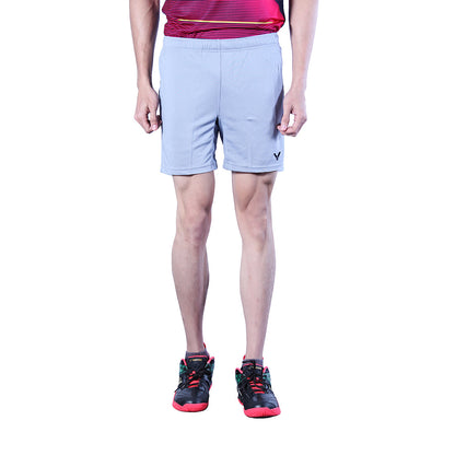 tournament badminton shorts, Victor black/grey shorts, Perfect Dry fabric, quick-dry sports shorts, lightweight badminton apparel, breathable polyester shorts, men’s sports shorts, flexible tournament wear, indoor badminton shorts, moisture-wicking shorts, breathable sportswear, durable badminton shorts, court wear shorts, performance sportswear, training shorts