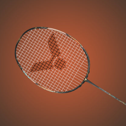 Victor THRUSTER K-F ULTRA, racket used by Mohammad Ahsan, stiff flex badminton racket, head heavy attacking racket, high resilience graphite frame, PYROFIL + metallic shaft, pro-level racket, Victor signature racket, 4U G5 weight, advanced smasher’s racket, precision engineered racket, top performance Victor gear, badminton for elite players, full cover included, black moonless night racket