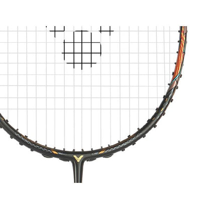 Victor THRUSTER K-F ULTRA, racket used by Mohammad Ahsan, stiff flex badminton racket, head heavy attacking racket, high resilience graphite frame, PYROFIL + metallic shaft, pro-level racket, Victor signature racket, 4U G5 weight, advanced smasher’s racket, precision engineered racket, top performance Victor gear, badminton for elite players, full cover included, black moonless night racket