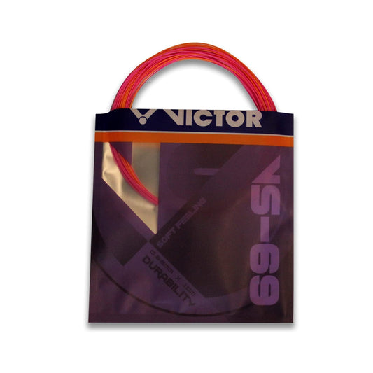 Victor VS-69 colorful string, navy and purple string set, red and orange badminton string, high control racket string, durable soft feel string, badminton strings for advanced players, multicolor racket string pack, high performance nylon string, 0.69mm badminton string, Victor badminton accessories, strong badminton string, racket upgrade string, pack of 2 Victor strings, sports string colors, professional badminton gear