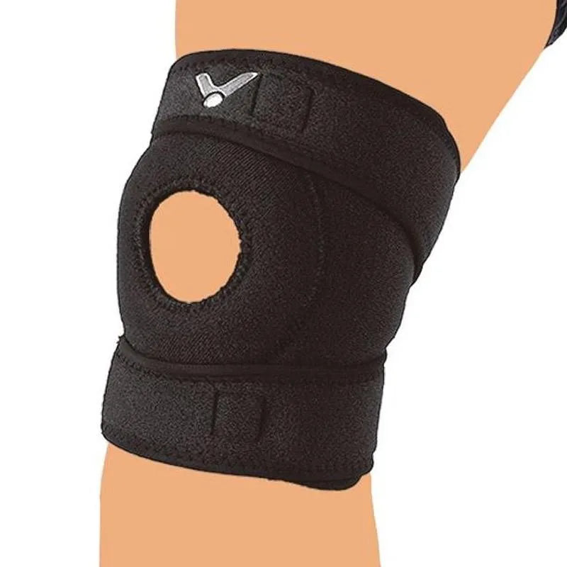 Victor knee belt, knee joint support, pressure knee strap, patella compression gear, badminton knee protector, neoprene knee brace, adjustable sports knee wrap, joint pain relief, lightweight knee support, flexible knee band, black and blue knee strap, athletic knee brace, sports injury knee support, muscle recovery belt, meniscus relief gear